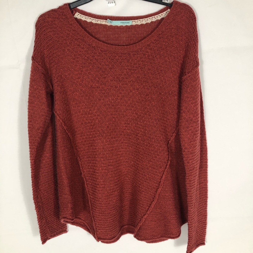 Maurices Sweater Womens Small Crew Neck Cable Knit Red Maroon